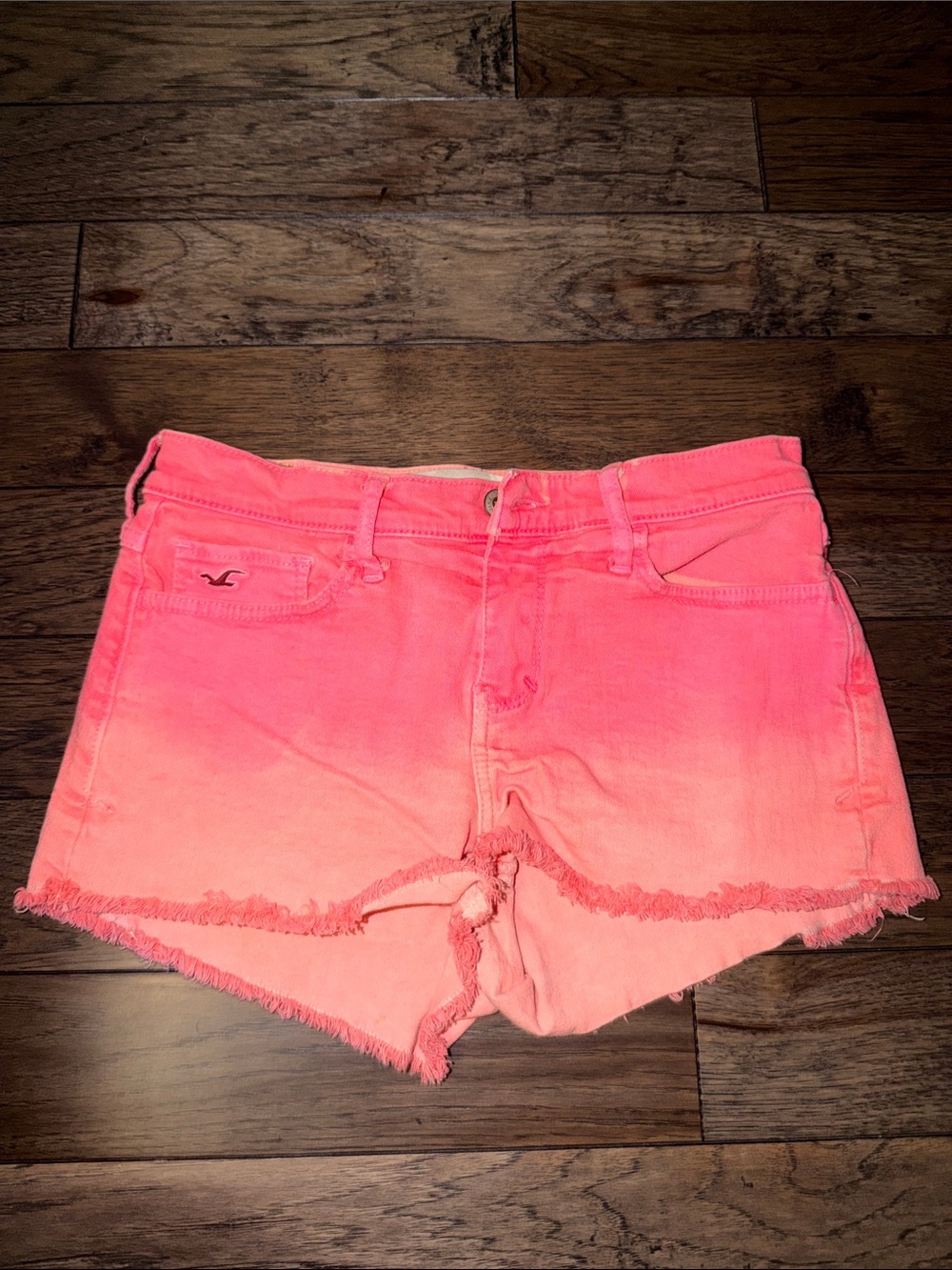 Hollister Coral Pink Ombre Frayed Jean Shorts